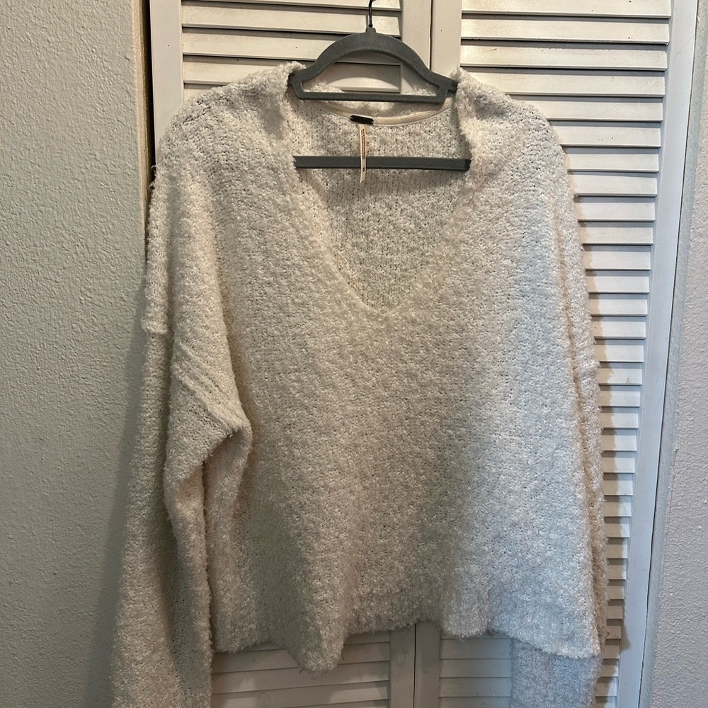 Free People Cream V-Neck Sweater
